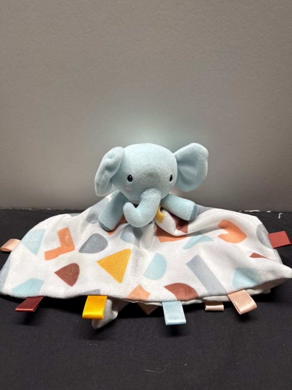 Parents Choice Bleu Elephant Lovey Security Blanket Tags 12"x12" Multi-Color Sha
